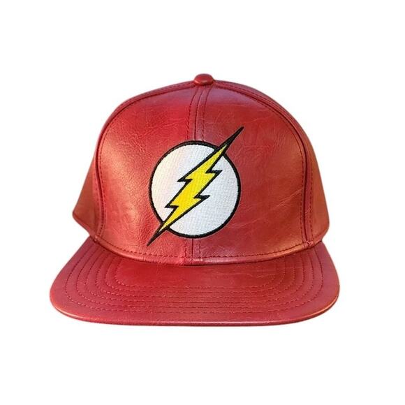 DC Comics The Flash Embroidered Logo Faux Leather Snapback Hat Baseball Cap - Picture 1 of 5